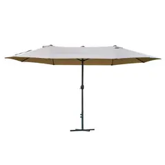 Outsunny 4.6M Sun Umbrella Canopy Double-sided Crank Sun Shade w/ Cross Base Khaki - 1