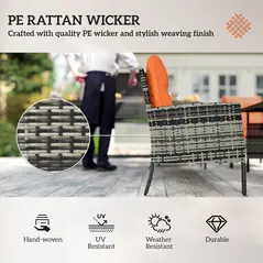Outsunny 6 Pieces Rattan Garden Furniture Set with Dining Table and Cushions, Orange - 5