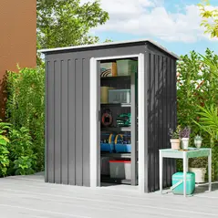 Outsunny 5 x 3ft Garden Storage Shed with Sliding Door and Sloped Roof Outdoor Equipment Tool, Light Grey - 2