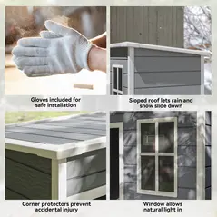 Outsunny 5' x 3' Garden Shed with Floor, Outdoor Storage Shed with Lockable Door, Window and Vent for Garden, Patio, Grey - 8
