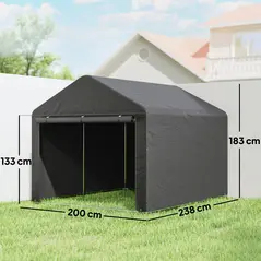 Outsunny 6.6 x 7.8ft Outdoor Garden Storage Shed, Waterproof Bike Tent with Roll-up Zipper Door, Galvanised Metal Frame, Portable Shed Shelter Carport for Motorcycle Garden Tools, Dark Grey - 3