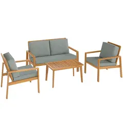 Outsunny 4-Piece Wooden Garden Furniture Set with Cushions - Teak - 1