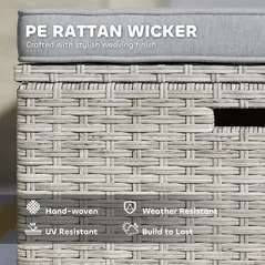 Outsunny 5 Piece Rattan Garden Furniture Set, Nesting Outdoor Furniture Conversation Set with 2 Footstools, WPC Storage Coffee Table and Cushions, Wicker Garden Sofa for Conservatory, Terrace, Grey - 5