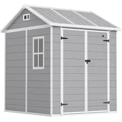 Outsunny 6 x 6ft Garden Shed with Floor, Window, Lockable Doors and Vents, Wood Effect Resin Tool Shed for Outdoor Patio, Grey - 1