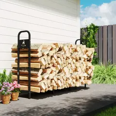 Outsunny 6.5 FT Steel Firewood Log Rack with 300 kg Capacity, Heavy Duty Indoor Outdoor Fireplace Wood Storage Shelf, Log Holder/Stand with Extra Support Legs, Decorative Bonfire Pattern, Black - 8