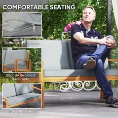 Outsunny 4-Piece Wooden Garden Furniture Set with Cushions - Teak - 6