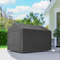 Outsunny 6.6 x 7.8ft Outdoor Garden Storage Shed, Waterproof Bike Tent with Roll-up Zipper Door, Galvanised Metal Frame, Portable Shed Shelter Carport for Motorcycle Garden Tools, Dark Grey - 8