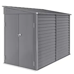 Outsunny 5 x 9ft Galvanised Metal Garden Shed with Foundation Kit, Outdoor Lean-to Shed, Tool Storage House with Lockable Doors, Gloves and 2 Air Vents for Patio, Garden, Grey - 1