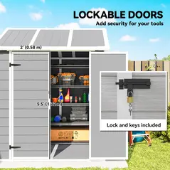 Outsunny 6 x 6ft Garden Shed with Floor, Window, Lockable Doors and Vents, Wood Effect Resin Tool Shed for Outdoor Patio, Grey - 8