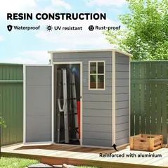 Outsunny 5' x 3' Garden Shed with Floor, Outdoor Storage Shed with Lockable Door, Window and Vent for Garden, Patio, Grey - 5