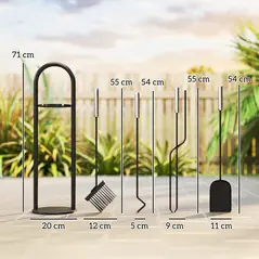 Outsunny 5 Pieces Fireplace Tools Set, Metal Fireplace Accessories Fireside Companion Set with Broom, Shovel, Poker and Bucket, Silver - 3