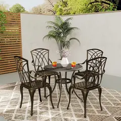 Outsunny 5 Pieces Garden Dining Set for 4, Cast Aluminium Outdoor Dining Set with 4 Armchairs and Round Dining Table with Parasol Hole, Garden Furniture Set, Bronze Tone - 8