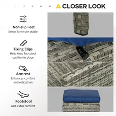 Outsunny 5 Pieces Rattan Garden Furniture Set with Dining Table, Cushions - Dark Blue - 7