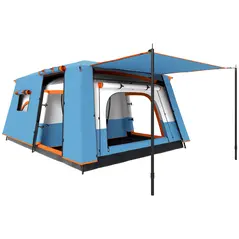 Outsunny 4-6 Man Camping Tent, Double Layer Tunnel Tent with Porch, Living Area and 2 Bedrooms, Sewn in Groundsheet, 3000mm Waterproof and UPF 30+, Portable with Bag, Blue - 1