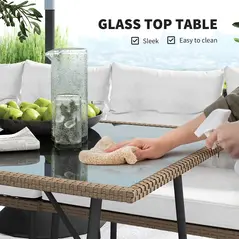 Outsunny 6 Piece Rattan Garden Furniture Set, 8 Seater Garden Corner Sofa with Cushions and Glass Top Table, Sectional Outdoor Furniture Conservatory Set for Patio, Cream White - 7