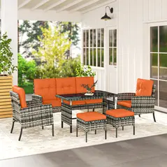 Outsunny 6 Pieces Rattan Garden Furniture Set with Dining Table and Cushions, Orange - 9
