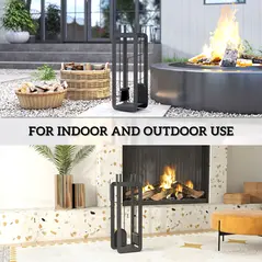 Outsunny 5 Pieces Fireplace Companion Set, Metal Fireplace Accessories Fireside Companion Set with Brush, Shovel, Poker, A Pair of Tongs, Stand, Black - 6
