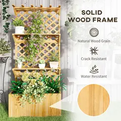 Outsunny 52L Wooden Planter, with Trellis and Shelves - Natural Finish - 7