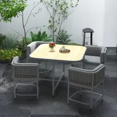 Outsunny 4-Seater Rattan Cube Garden Furniture Set with Cushions - Grey - 2