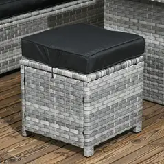 Outsunny 5-Piece Rattan Patio Furniture Set with Corner Sofa, Footstools, Glass Coffee Table, Cushions, Mixed Grey - 9