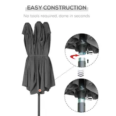 Outsunny 4.6M Sun Umbrella Canopy Double-sided Crank Sun Shade w/ Cross Base Grey - 6