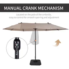 Outsunny 4.6m Garden Parasol Double-Sided Sun Umbrella Patio Market Shelter Canopy Shade with Weight Base, Tan - 5