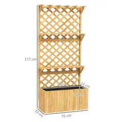 Outsunny 52L Wooden Planter, with Trellis and Shelves - Natural Finish - 3