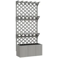 Outsunny 52L Wooden Planter, with Trellis and Shelves - Grey - 1