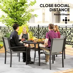 Outsunny 5 Piece Garden Furniture Set, Garden Dining Set with Round Table and 4 Stackable Chairs, Steel Frame, for Outdoor, Patio, Terraces, Dark Grey - 6