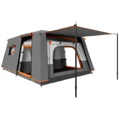 Outsunny 4-6 Man Camping Tent, Double Layer Tunnel Tent with Porch, Living Area and 2 Bedrooms, Sewn in Groundsheet, 3000mm Waterproof and UPF 30+, Portable with Bag, Grey - 1