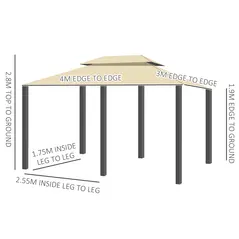 Outsunny 4m x 3(m)Garden Gazebo, Double Roof Outdoor Gazebo Canopy Shelter with Curtains, Solid Steel Frame for Lawn and Deck, Beige - 3