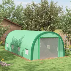 Outsunny 6 x 3(m) Polytunnel Greenhouse with Upgraded Structure, Mesh Door and Windows, 15 Plant Labels, Green - 9