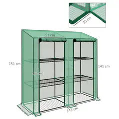 Outsunny 46 x 143cm Three-Shelf Mini Greenhouse - Green - 3