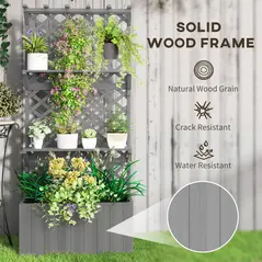 Outsunny 52L Wooden Planter, with Trellis and Shelves - Grey - 7