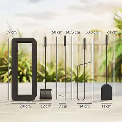 Outsunny 5 Pieces Fireplace Companion Set, Metal Fireplace Accessories Fireside Companion Set with Brush, Shovel, Poker, A Pair of Tongs, Stand, Black - 3