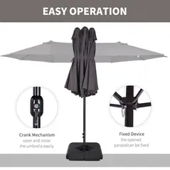 Outsunny 4.6m Garden Parasol Double-Sided Sun Umbrella Patio Market Shelter Canopy Shade with Weight Base, Grey - 5