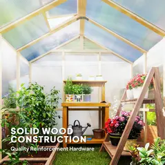 Outsunny 6.6 x 6ft Polycarbonate Greenhouse, Walk-in Wooden Greenhouse with Lockable Door and Window, Garden Plants Grow House, Brown - 5