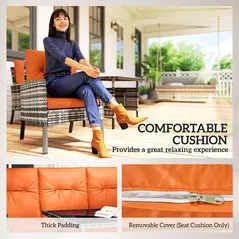 Outsunny 6 Pieces Rattan Garden Furniture Set with Dining Table and Cushions, Orange - 4