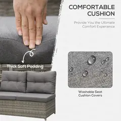Outsunny 6 Pieces Outdoor PE Rattan Garden Furniture, Patio Wicker Sectional Conversation Corner Sofa w/ Soft Padded Cushion & Liftable Coffee Table, Grey - 5