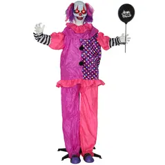 Outsunny 5′7″ Scary Animated Clown Decoration - Pink/Purple - 1