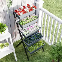 Outsunny 5-Tier Raised Garden Bed, Vertical Ladder Plant Stand with 5 Removable Boxes, Drainage Holes and Plugs, Indoor Outdoor Elevated Flower Herb Growing Box for Garden Patio Balcony, Grey - 7