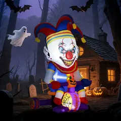 Outsunny 4ft Halloween Inflatable Clown on Bicycle, Blow Up Outdoor Halloween Decoration with 3 Built-in LED Lights for Garden, Party Indoor Outdoor - 6