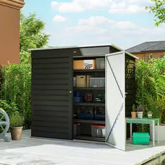 Outsunny 6 x 4ft Metal Garden Storage Shed, Outdoor Tool Storage Shed with Lockable Door and Gloves for Garden, Patio, Dark Grey - 2