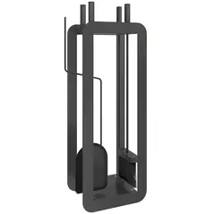 Outsunny 5 Pieces Fireplace Companion Set, Metal Fireplace Accessories Fireside Companion Set with Brush, Shovel, Poker, A Pair of Tongs, Stand, Black - 1