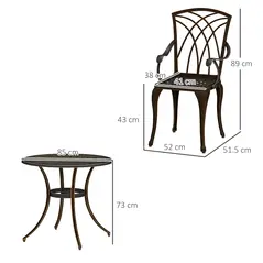 Outsunny 5 Pieces Garden Dining Set for 4, Cast Aluminium Outdoor Dining Set with 4 Armchairs and Round Dining Table with Parasol Hole, Garden Furniture Set, Bronze Tone - 3