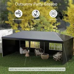 Outsunny 6 x 3 m Party Tent Gazebo Marquee Outdoor Patio Canopy Shelter with Windows and Side Panels Black - 4