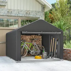 Outsunny 6.6 x 7.8ft Outdoor Garden Storage Shed, Waterproof Bike Tent with Roll-up Zipper Door, Galvanised Metal Frame, Portable Shed Shelter Carport for Motorcycle Garden Tools, Dark Grey - 7