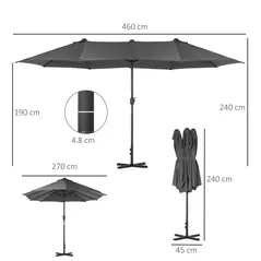 Outsunny 4.6M Sun Umbrella Canopy Double-sided Crank Sun Shade w/ Cross Base Grey - 3