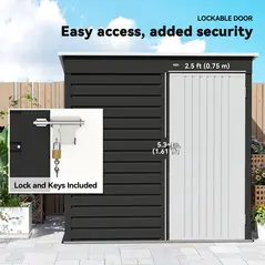 Outsunny 6 x 4ft Metal Garden Storage Shed, Outdoor Tool Storage Shed with Lockable Door and Gloves for Garden, Patio, Dark Grey - 6