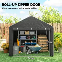 Outsunny 6.6 x 7.8ft Outdoor Garden Storage Shed, Waterproof Bike Tent with Roll-up Zipper Door, Galvanised Metal Frame, Portable Shed Shelter Carport for Motorcycle Garden Tools, Dark Grey - 5